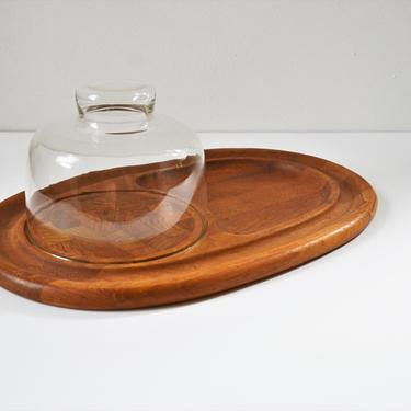 Vintage Mid-Century Danish Modern Teak Cheese Board with Glass Dome by Dansk 