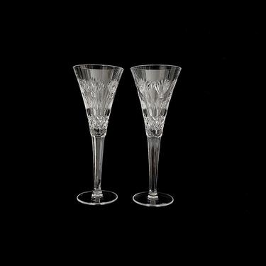 Vintage Set of 2 ( A Pair) of Fine Waterford Crystal Glass Champagne Fluted Goblets Glasses 9.25" Tall Millennium Collection Prosperity 