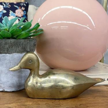 Vintage Paperweight Retro 1960s Mallard Duck + Mid Century Modern + Solid Brass + Gold + Figurine + Decoy + MCM + Home and Office Decor 