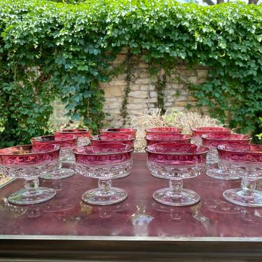 Mid-Century Tiffin-Franciscan King’s Crown Cranberry Flash Sherbet Glasses - 12 Available 