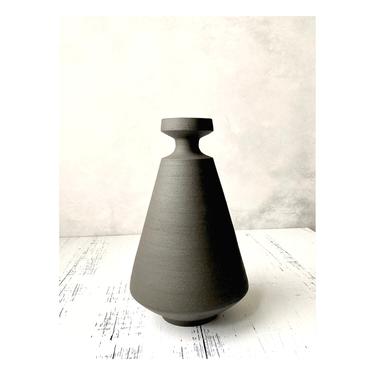 SHIPS NOW- 9.5&amp;quot; Ceramic Angular Black Vase Raw Unglazed Black Stoneware Sara Paloma Architecture Inspired Pottery 