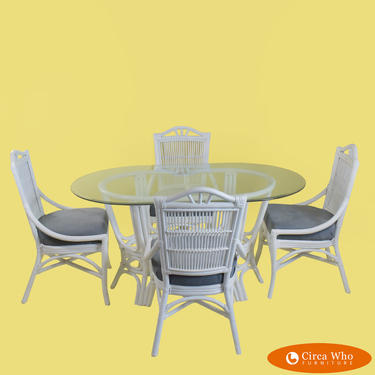 White Rattan Oval Dining Set