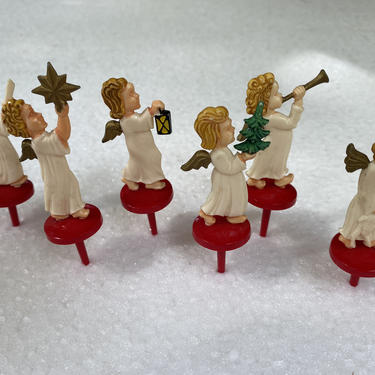 Vintage German Angel Picks, Set Of 6 Plastic Angel Cake Toppers Made In Germany, Christmas Cupcake Toppers, Mid Century Holidays 