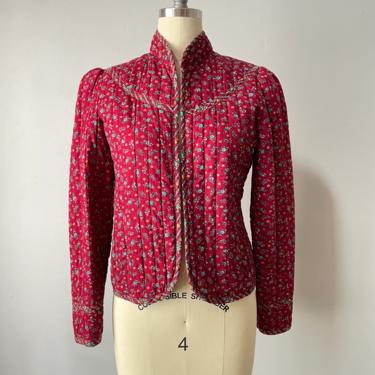 1970s Cotton Quilted Jacket Calico Floral S 