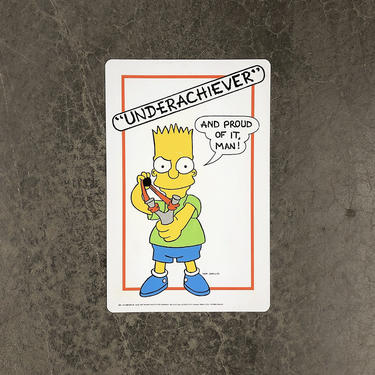 Vintage The Simpsons Wall Sign Retro 1990s Bart Simpson Underachiever Vinyl Plastic Wall Hanging Collectible Signage + Animation + Groening 