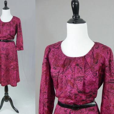 60s Magenta Pink Red Black Lava Swirls Dress - Vintage 1960s - L 41-32-50 