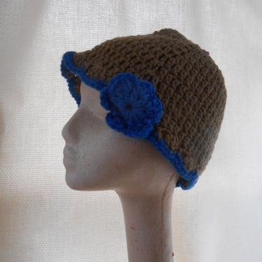 So Stylish Vintage Handmade Crocheted Beanie Hat Cap with Flower 