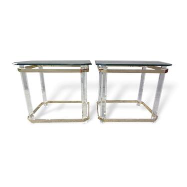 Lucite and Brass End Tables Attributed to Charles Hollis Jones, a Pair 