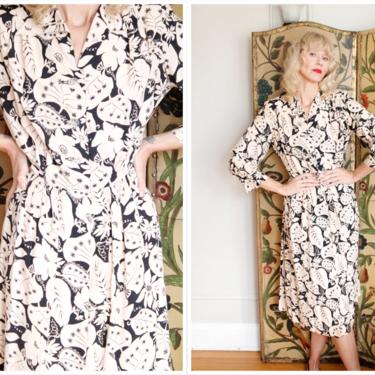 1940s Dress // Bold Leaf Mansford Rayon Dress // vintage 40s dress 