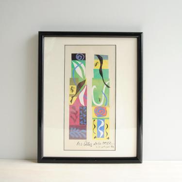 Vintage Matisse Art Print, &quot;Beasts of the Sea&quot; Painted in 1950 Matisse Print in Black Frame 
