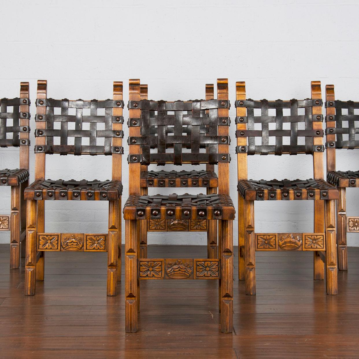 Antique Set of 6 Spanish Navarro Argudo Oak Dining | StandOut