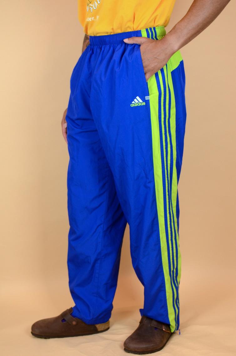 Vintage Adidas Blue and Green Unisex Nylon Windbreaker Track Pants MAW SUPPLY Houston TX