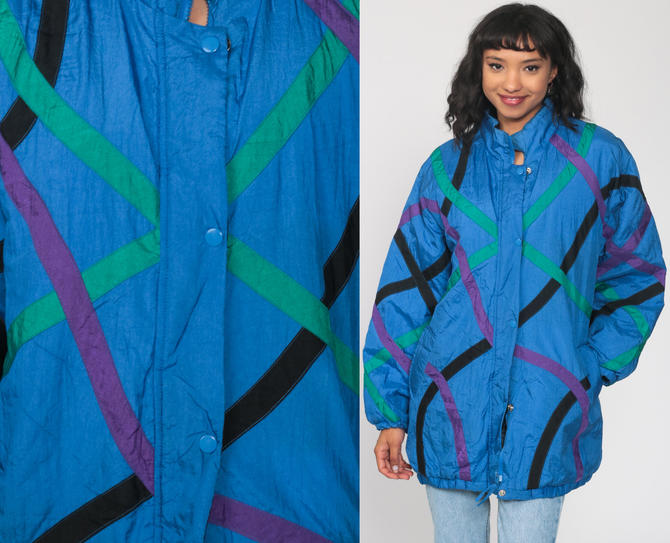 Blue Windbreaker Jacket Shiny Jacket 80s Shell Jacket Color Block, Shop  Exile