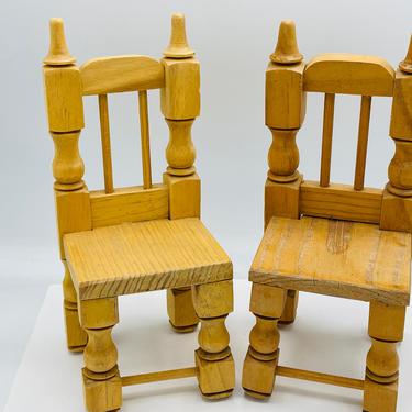 Vintage (2) Doll  Bear Furniture Chair Miniature- Natural Wood  Seat 3.5&amp;quot;- 9&amp;quot; tall 