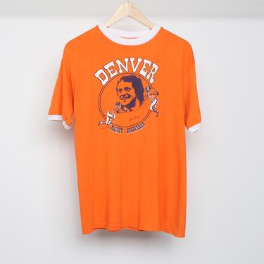 vintage 1970s DENVER BRONCOS orange &amp; blue soft nfl RINGER 1979 t-shirt top -- size medium/large 