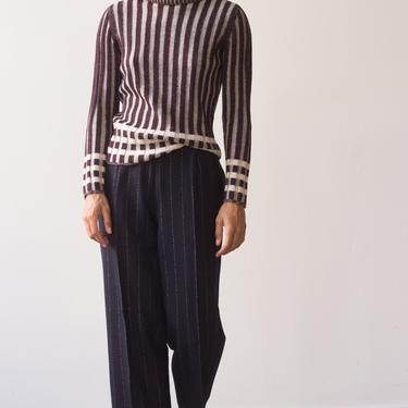 1980s Liz Claiborne Wool and Gold Lurex Pinstripe Trousers 