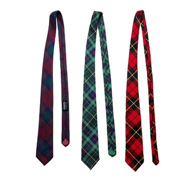 Lot of 3 ~ Vintage WOOL TWEED &amp; FLANNEL Tartan Plaid Neckties ~ Preppy ~ Ivy Style ~ Trad ~ Tie / Ties ~ Scottish / Made in Scotland 