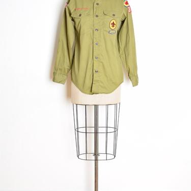 vintage 60s shirt Boy Scouts of America green patches button up uniform top M clothing 