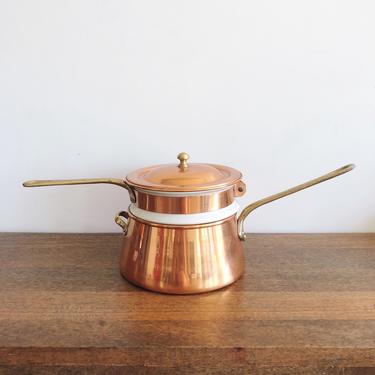 Vintage Pink and Blue Enamel Small Double Boiler With Lid