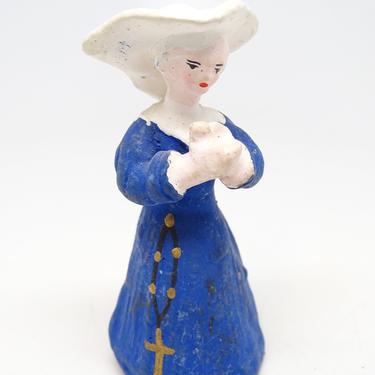 Vintage French Composition Nun Figure with Hand Painted Crucifix, Religious Church Folk Art 