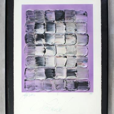 Contemporary Modern Framed Acrylic Painting Signed John Landsiedel 1985 Purple 