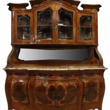 Sideboard, Bombe Display Cabinet, Fine Italian Marquetry, Early 1900's,