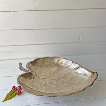 Vintage Large Silver Leaf Tray, Catch All, Centerpiece // Rustic, Farmhouse, Cottage, Bathroom Tray // Perfect Gift 
