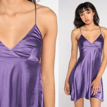 Purple Slip Dress Satin Chemise Slip Dress Mini Lingerie Vintage 90s Nightgown Spaghetti Strap 1990s Extra Small xs 