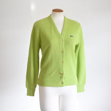 60s Lime Green Acrylic Cardigan - S 