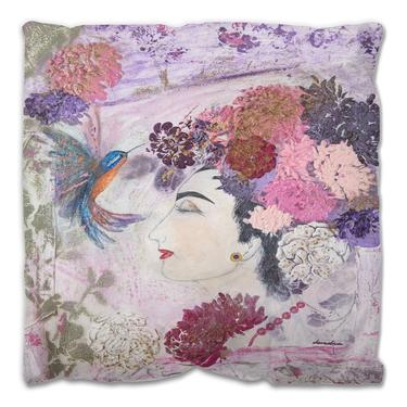 Floral Hummingbirds Roses Decorative Outdoor Pillow ~ Nature Floral Pillows ~ Floral Outdoor Pillow ~ Garden Flowers Birds ~ Women's Art 
