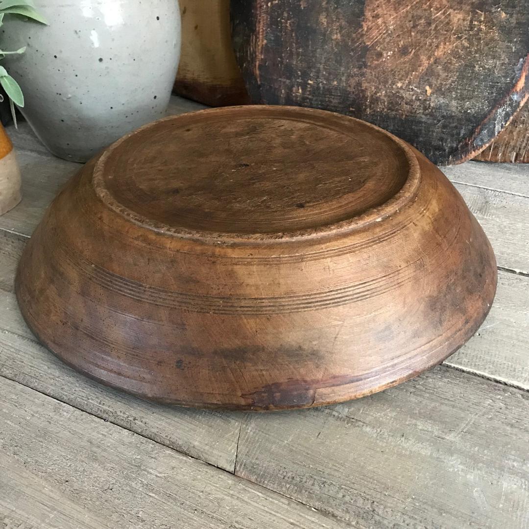 Antique Primitive Wood Bowl, Rustic European Round Dough Proofing Bowl