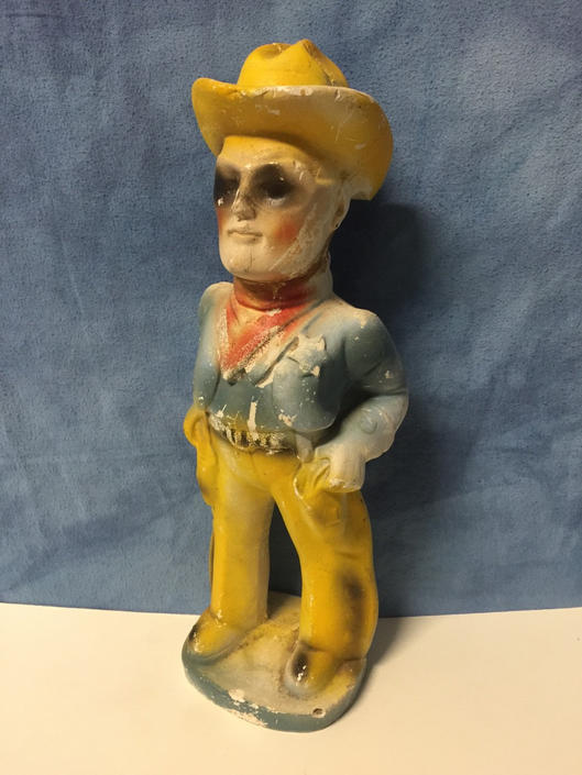 Vintage 1940s Lone Ranger Cowboy Chalkware, Rare Color, Carnival Prize 