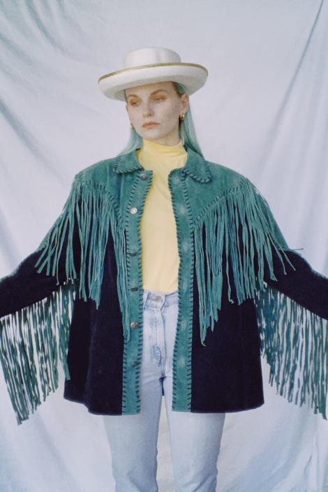 80s 80年代 Bob mackie スウェード ニット 切り替え ジャケット