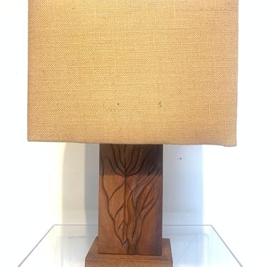Carved Monkey Pod  Hawaiian Table Lamp. c 1940s Tiki Hawaiiana Mid Century Tropical Chic 