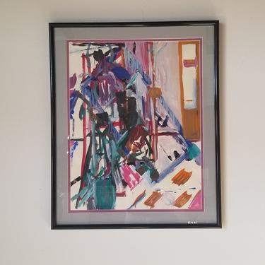 1970's Marta Susstard Expressionist Abstract Painting , Framed 