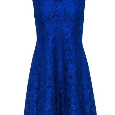 French Connection - Cobalt Blue Floral Lace Sleeveless Fit &amp; Flare Dress Sz 8
