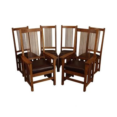 Mission Arts and Crafts Stickley style Spindle 6 PC Dining Chair Set 