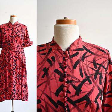 1940s Red & Black Cocktail Dress with belt 
