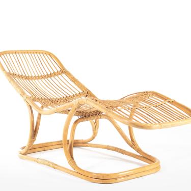 Single Vintage Rattan Chaise Lounge Chair 