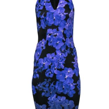 Karen Millen - Purple &amp; Black Violets Printed Floral Sheath Dress Sz 4