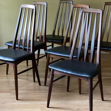 Set of Six Eva Chairs by Neils Koefoed, 4 in Walnut, 2 in rosewood 
