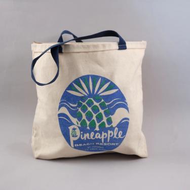 Vintage 70s Canvas Tote Pineapple Beach Resort St Thomas USVI 