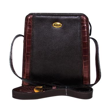 Bally - Brown Pebbled Leather & Alligator Embossed Rectangle Crossbody