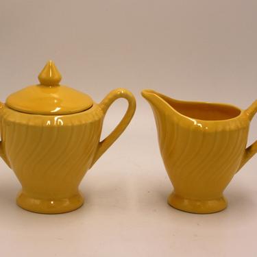 vintage yellow ceramic cream and sugar set 