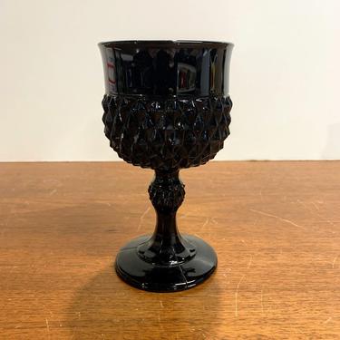 Vintage Tiara Cameo Black Indiana Glass Diamond Point Wine Glass 
