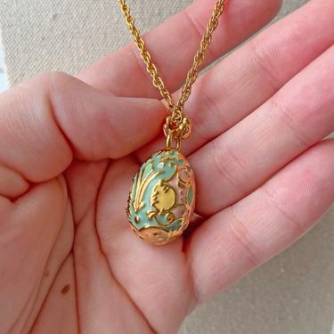 Vintage Joan Rivers Faberge Enameled Egg Necklace // Vintage Easter Necklace, Egg Lover And Collector // Cherub Pastel Color Gold Tone 