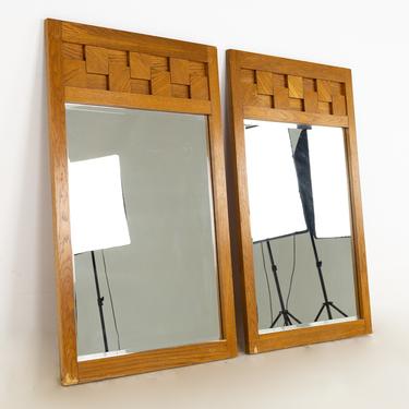 Lane Brutalist Mid Century Oak Mirror - Pair - mcm 