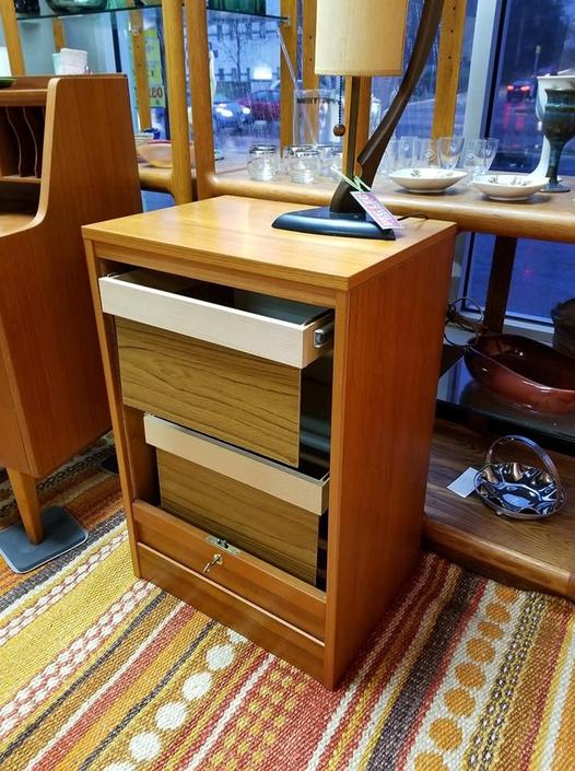 Danish Modern Teak Filing Cabinet With Tambour Door From Peg Leg