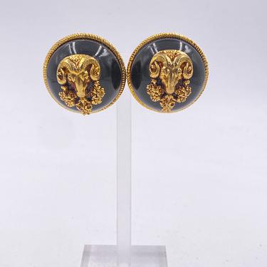 Gianfranco Ferre Gold Ram's Head Earrings 