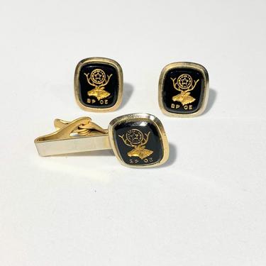 Vintage Elks Lodge Cufflinks and Tie Clip Set Mid Century Modern 